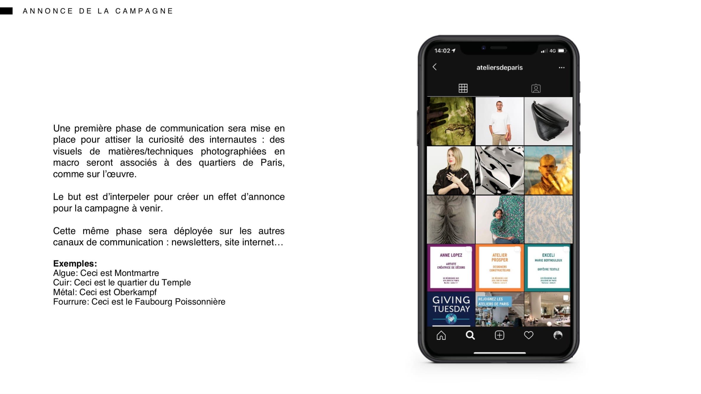 Annonce de la campagne sur Instagram
