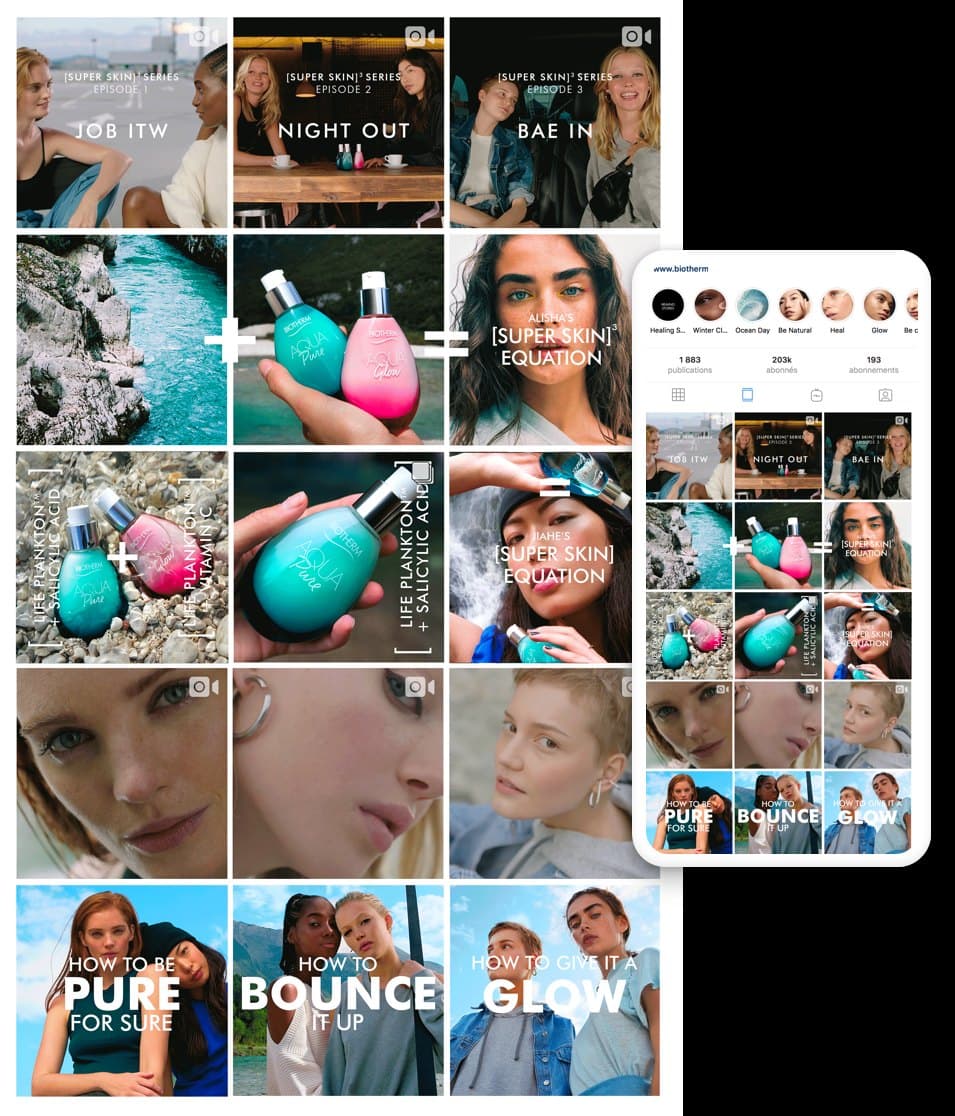 Grille Instagram Biotherm de la campagne Super Skin Equation