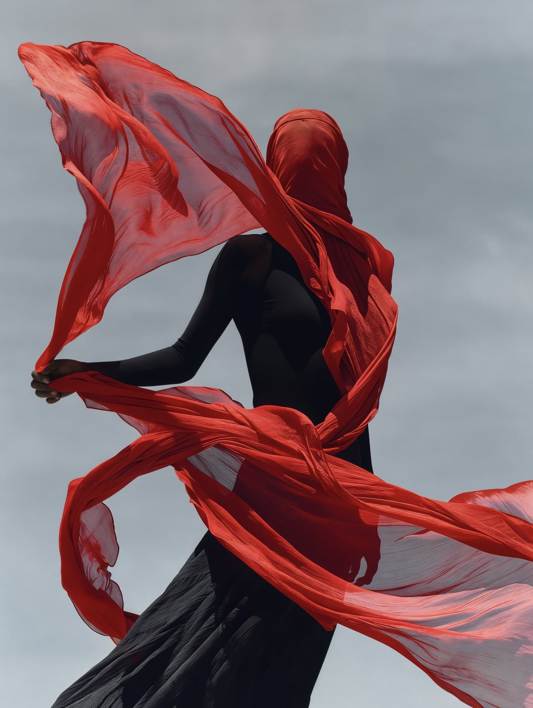 Silhouette drapée de rouge
