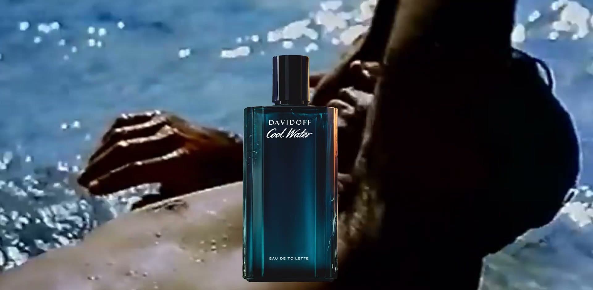 Flacon Davidoff Cool Water et homme dans l'eau