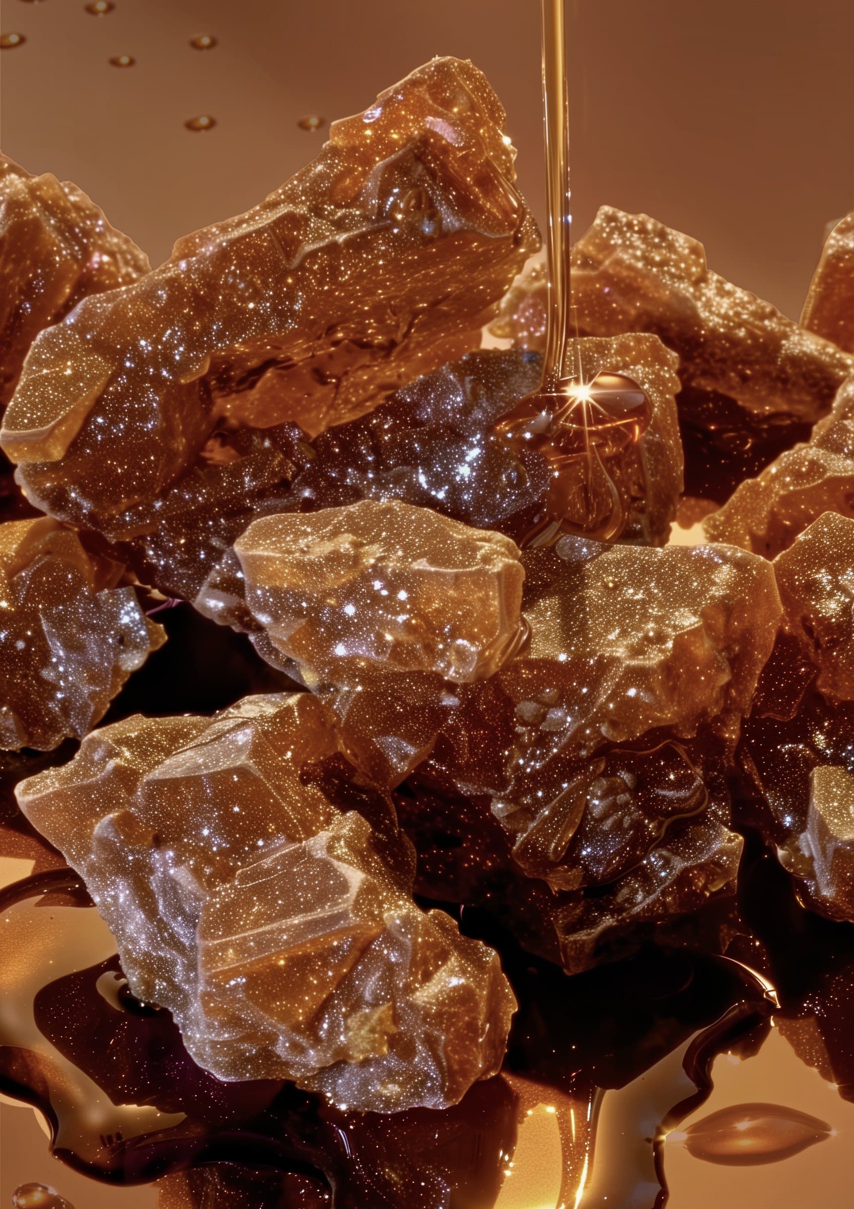Cristaux de sucre brun et sirop