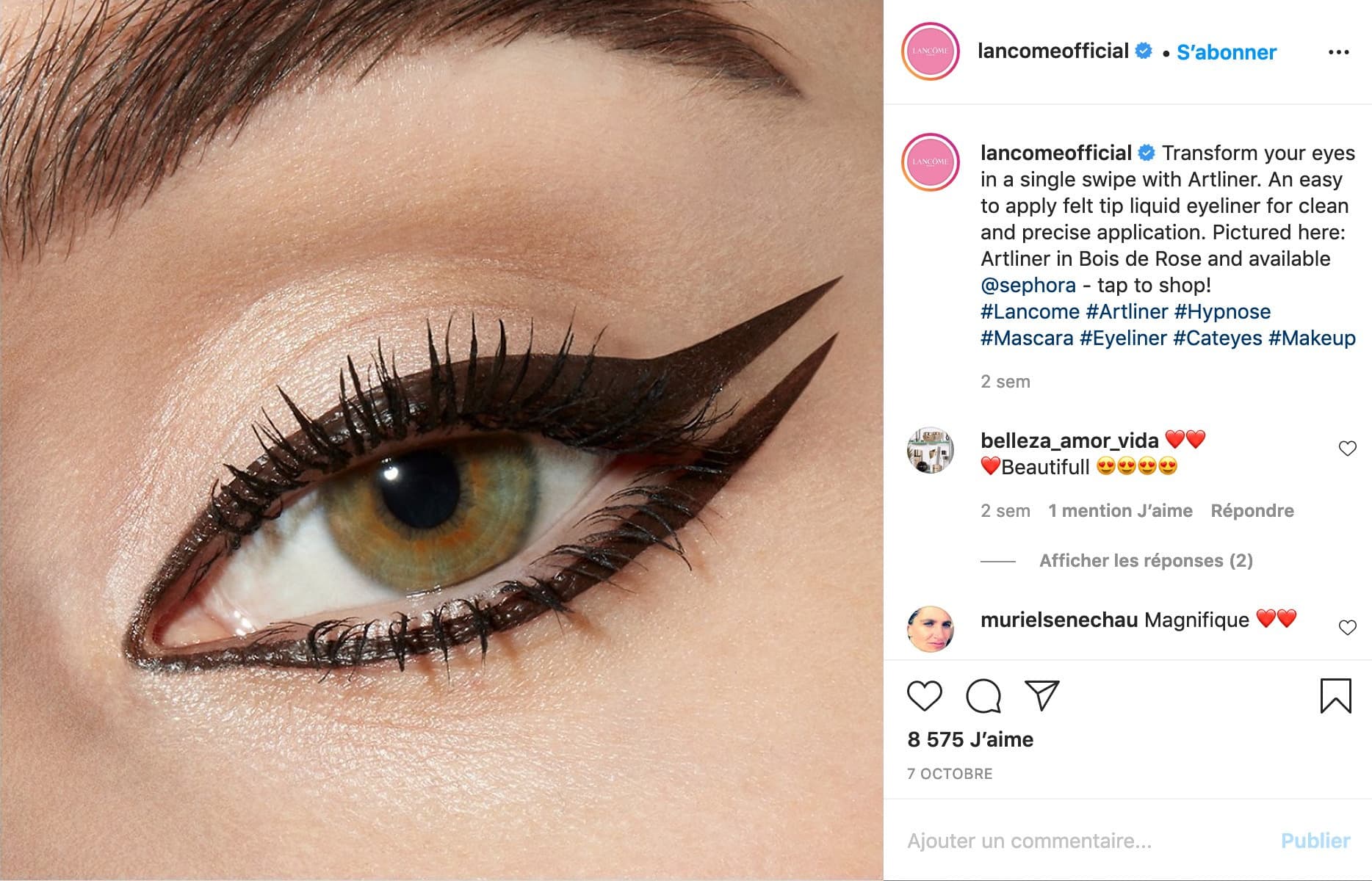 Post Instagram Artliner, Lancôme