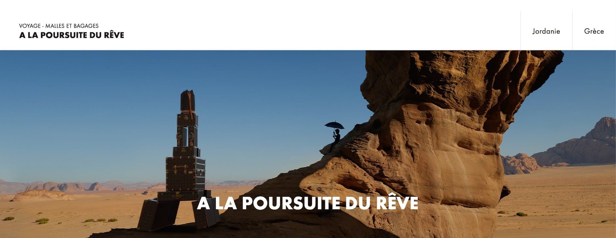 Article À la poursuite du rêve sur louisvuitton.fr : tour de malles dans le désert du Wadi Rum